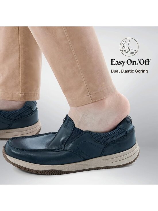 Men\'s Navy Blue Slip On Leather Loafers Shoes Breathable Mesh Casual Moc main image 4